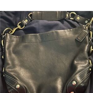 Coach Black Leather Hobo Bag with Gold Hardware